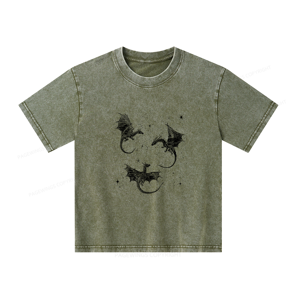 Pagewings Dragon Fantasy Unisex Kids Washed T-shirt