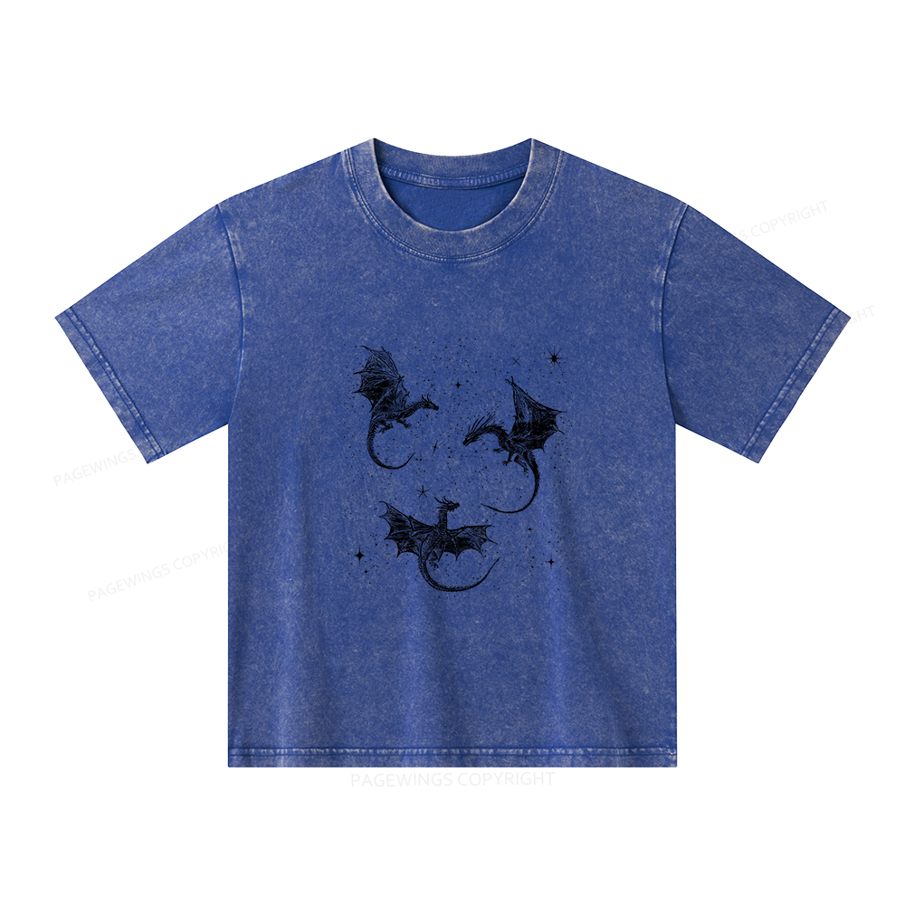 Pagewings Dragon Fantasy Unisex Kids Washed T-shirt