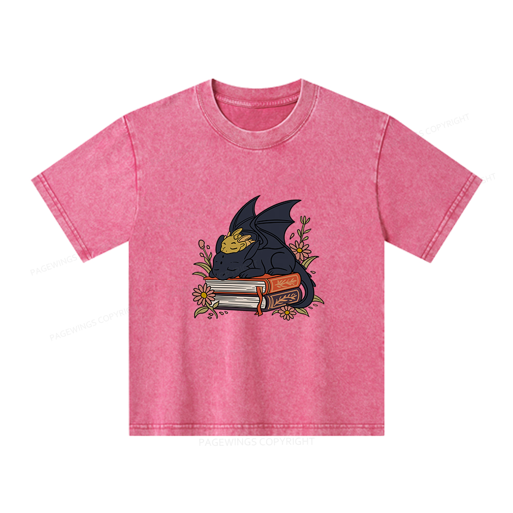 Pagewings Dragon Book Unisex Kids Washed T-shirt