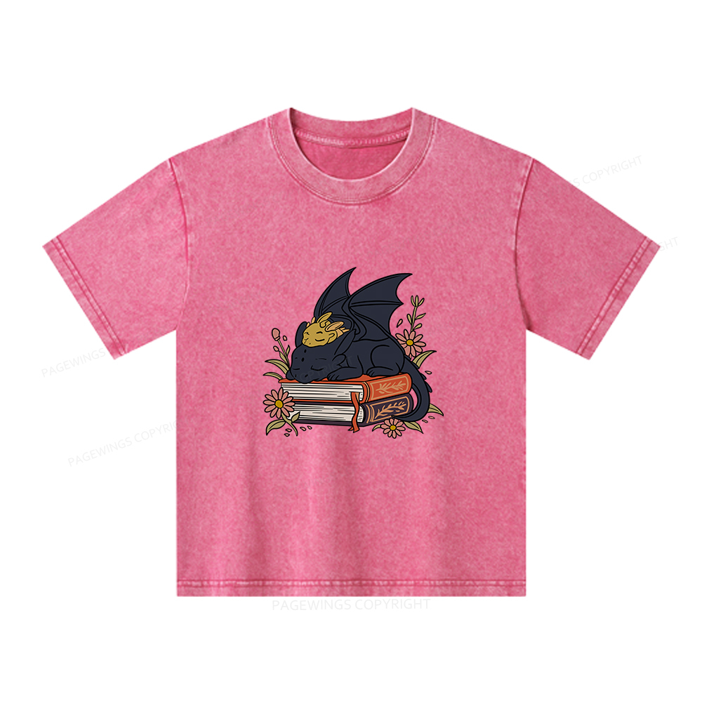Pagewings Dragon Book Unisex Kids Washed T-shirt
