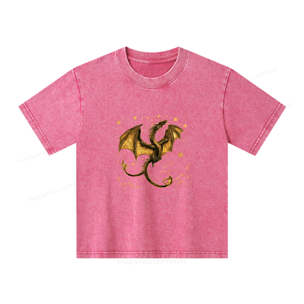 Pagewings Fantasy Dragon Unisex Kids Washed T-shirt