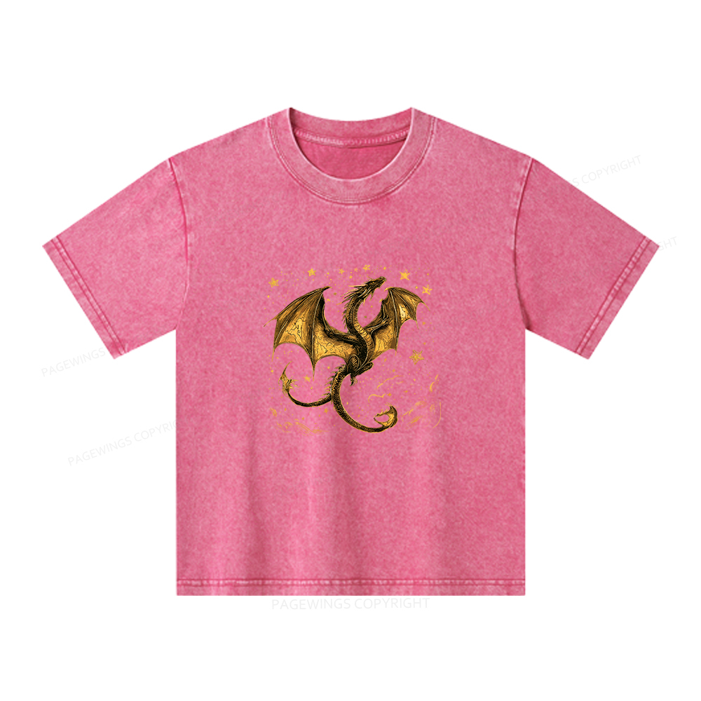 Pagewings Fantasy Dragon Unisex Kids Washed T-shirt