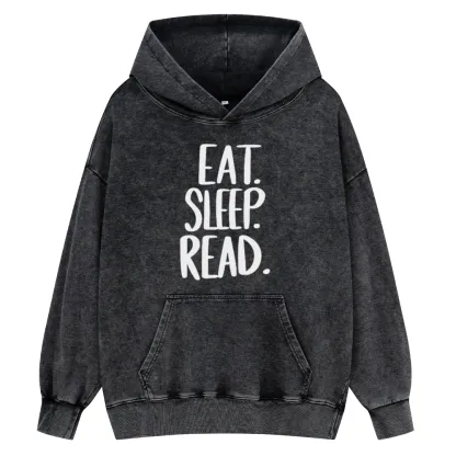 Pagewings Eat Sleep Read Unisex Washed Hoodie