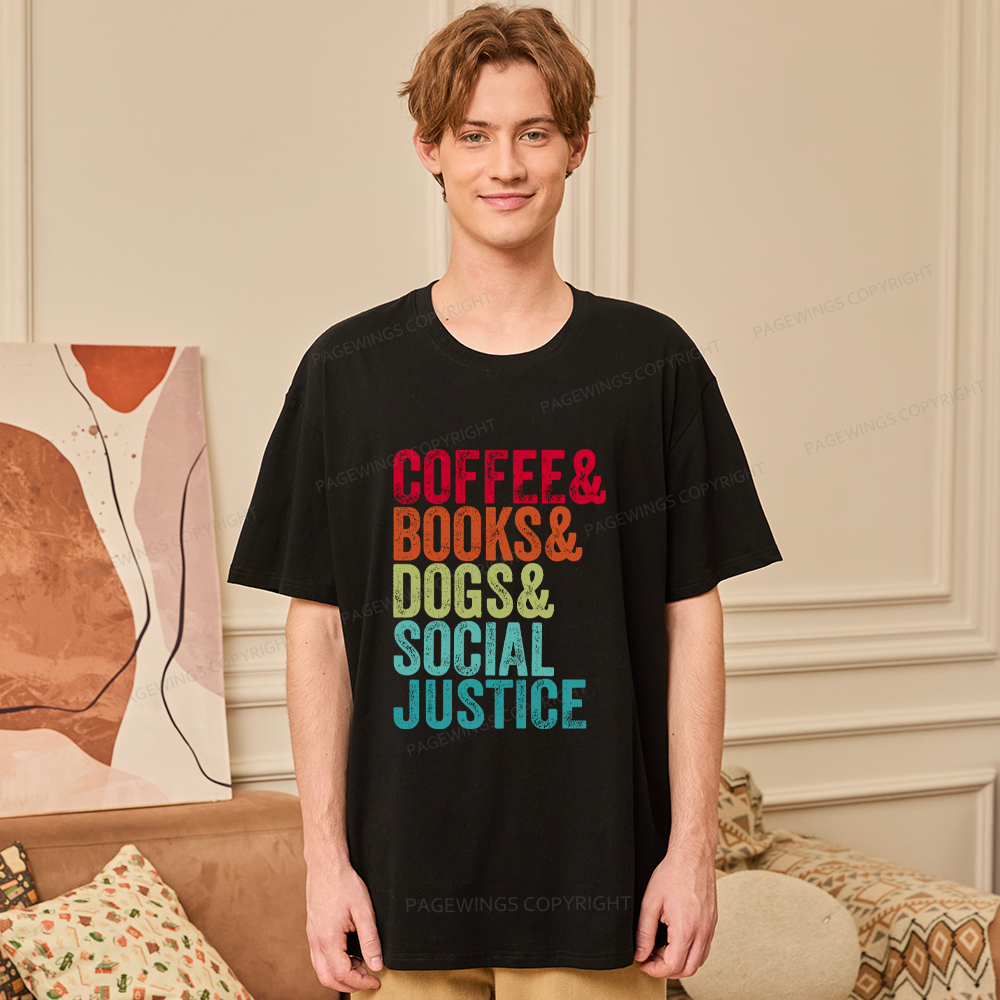 Pagewings Books Coffee Dogs Social Justice Unisex Classic T-shirt