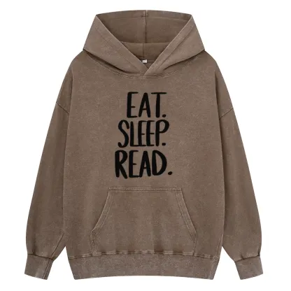 Pagewings Eat Sleep Read Unisex Washed Hoodie