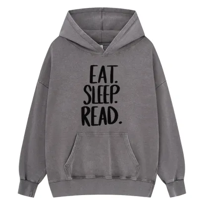Pagewings Eat Sleep Read Unisex Washed Hoodie
