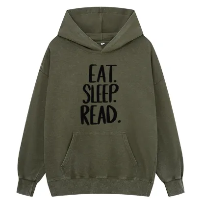 Pagewings Eat Sleep Read Unisex Washed Hoodie