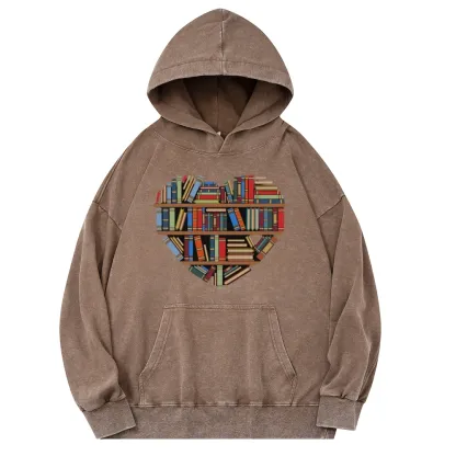 Pagewings Hearty Library Books Unisex Washed Hoodie