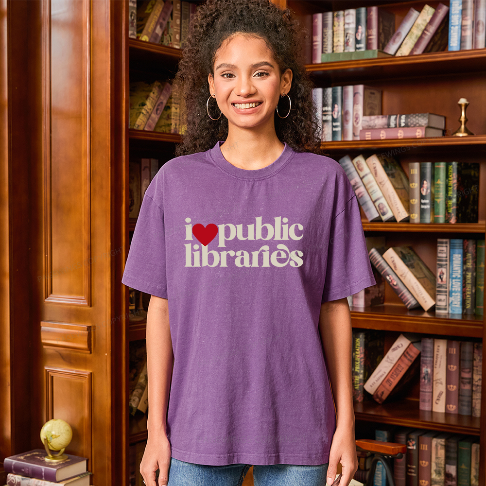 Pagewings I Love Public Libraries Unisex Washed T-shirt