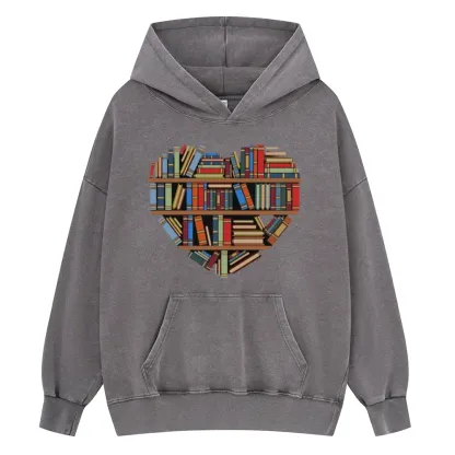 Pagewings Hearty Library Books Unisex Washed Hoodie