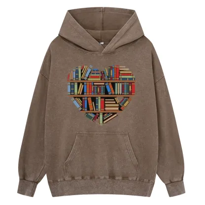 Pagewings Hearty Library Books Unisex Washed Hoodie