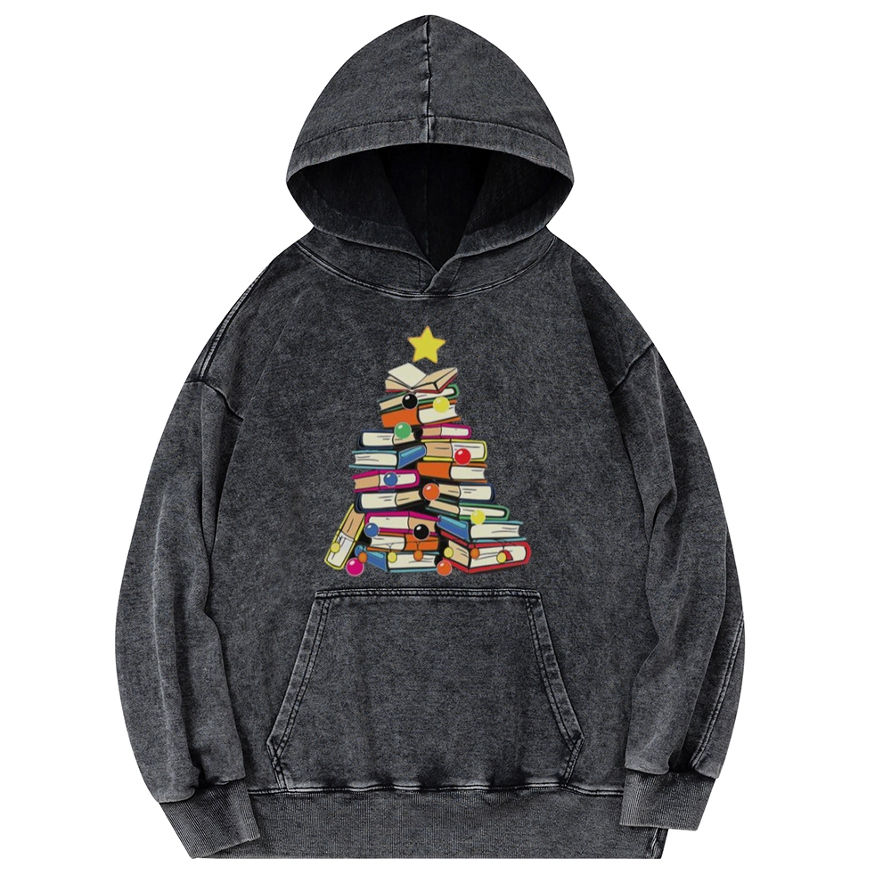 Pagewings Christmas Tree Bookworm Unisex Washed Hoodie