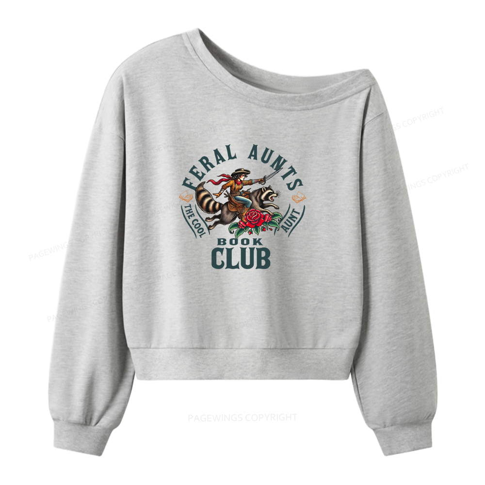 Pagewings Feral Aunt Social Book Club Women Off Shoulder Sweatshirt
