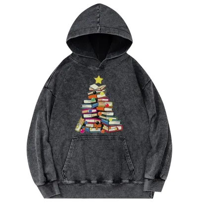 Pagewings Christmas Tree Bookworm Unisex Washed Hoodie