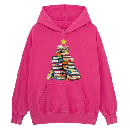 Pagewings Christmas Tree Bookworm Unisex Washed Hoodie