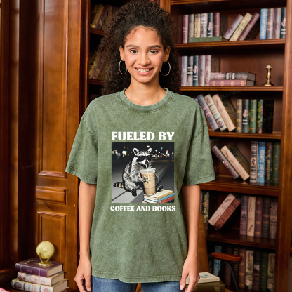 Pagewings Raccoon Reading And Drinking Iced Coffee Unisex Washed T-shirt