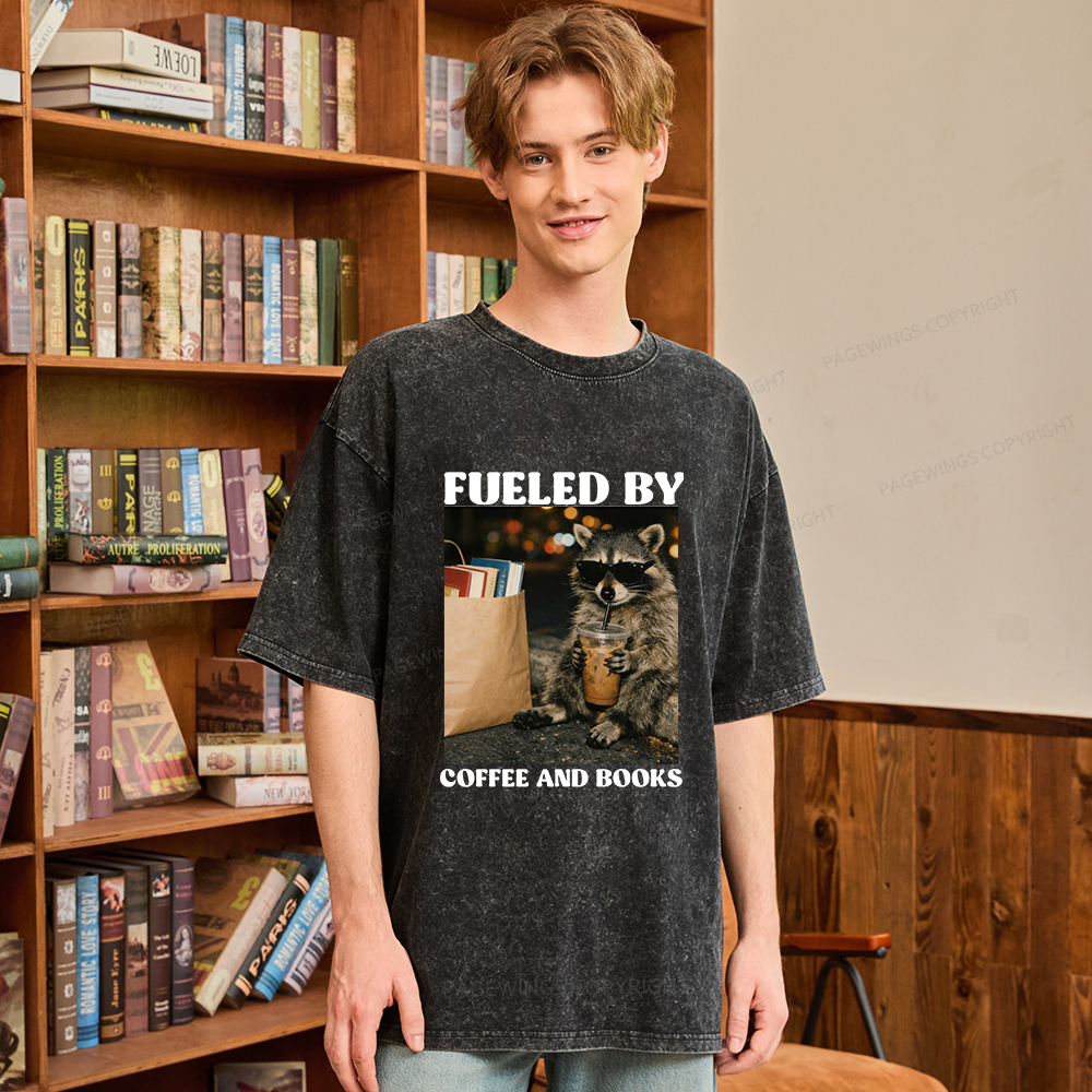 Pagewings Fueled by Coffee And Books Unisex Washed T-shirt