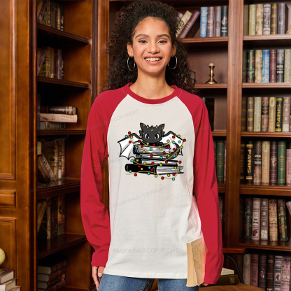 Pagewings Cute Book Dragon Holiday Long Sleeve Raglan T-shirt