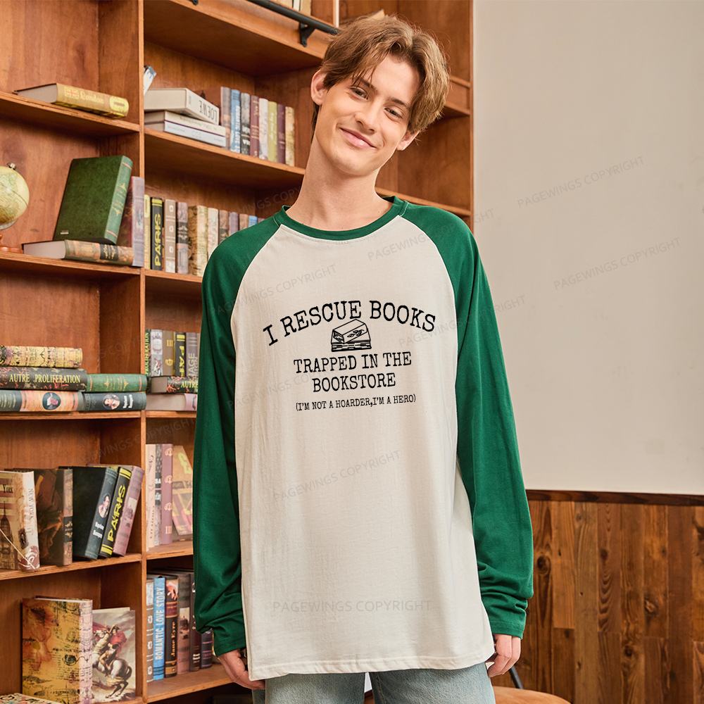Pagewings Rescue Books Trapped In The Bookstore Long Sleeve Raglan T-shirt