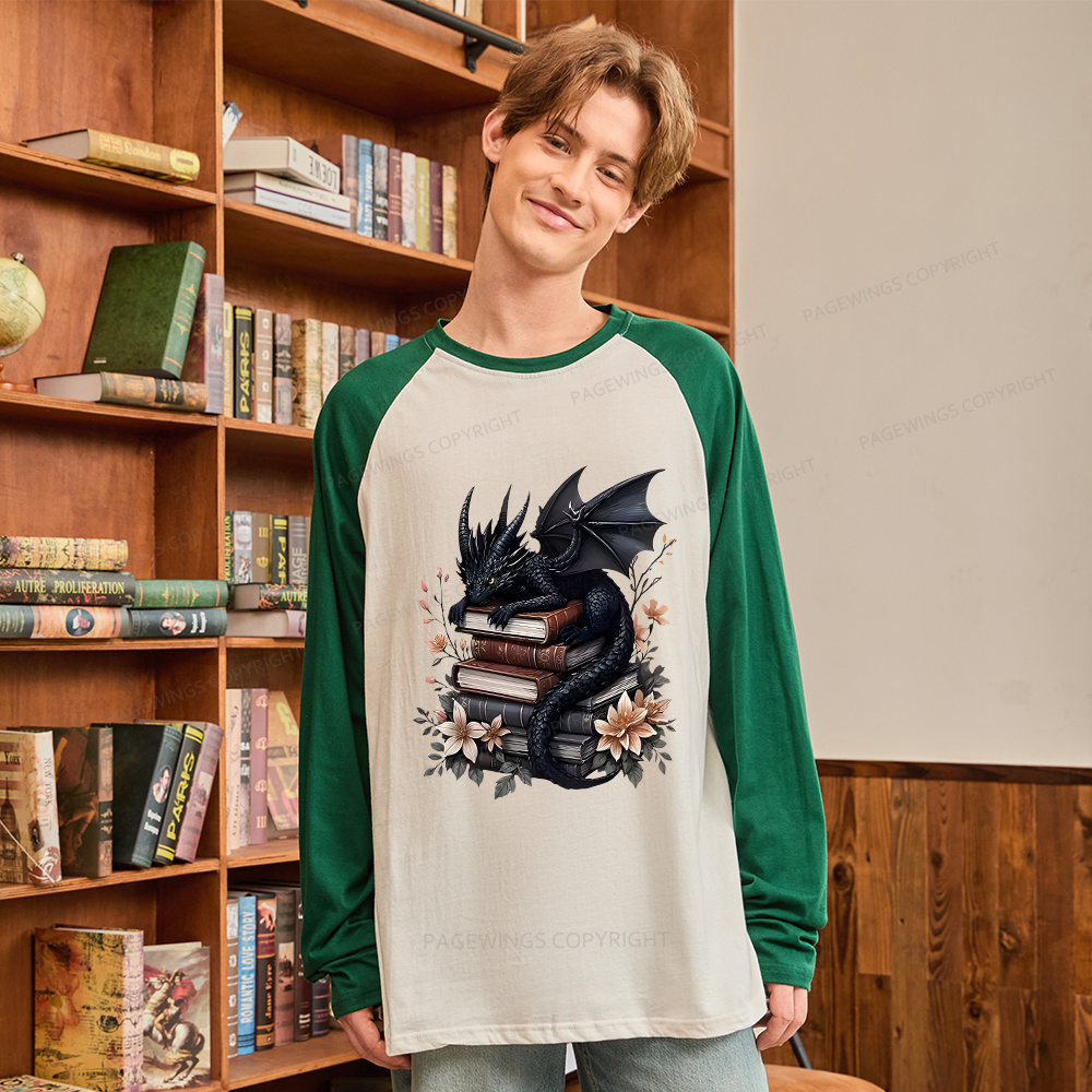 Pagewings Black Dragon Book  Long Sleeve Raglan T-shirt