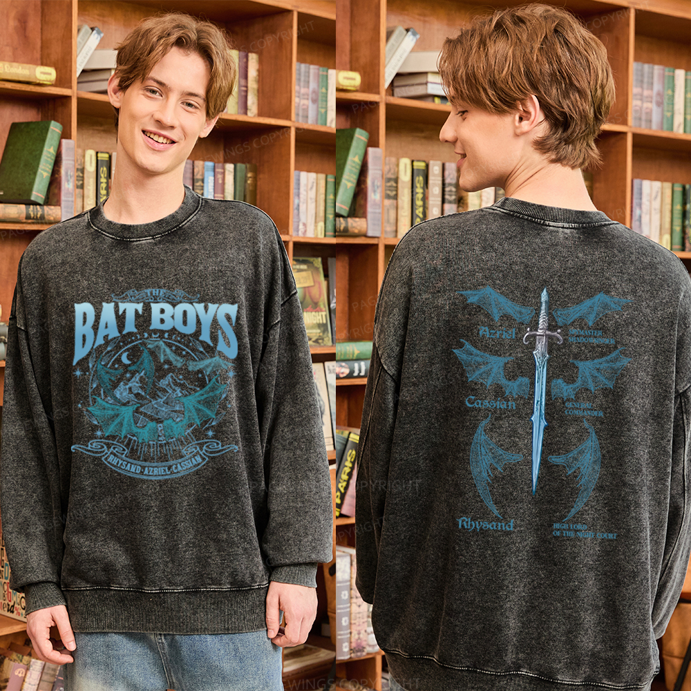 Pagewings Bat Boys Unisex Washed Sweatshirt