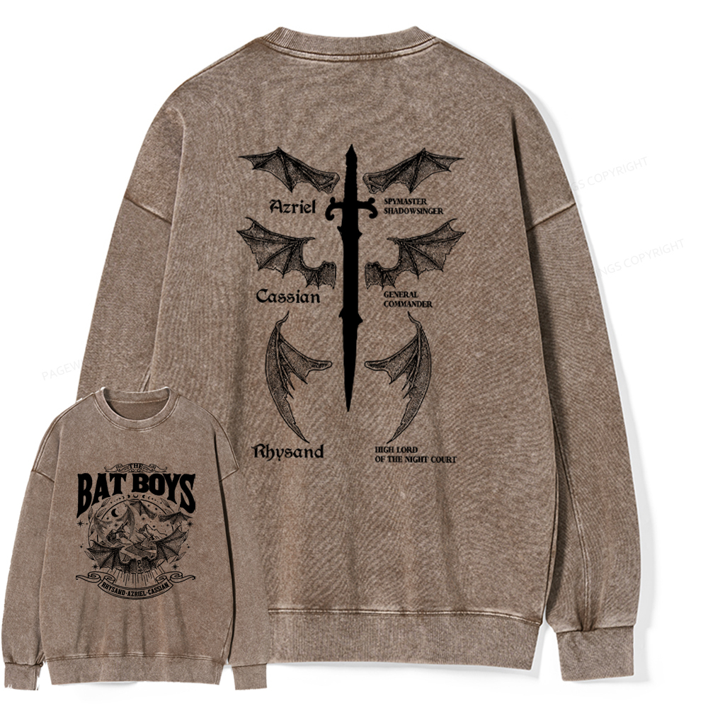 Pagewings Bat Boys Unisex Washed Sweatshirt