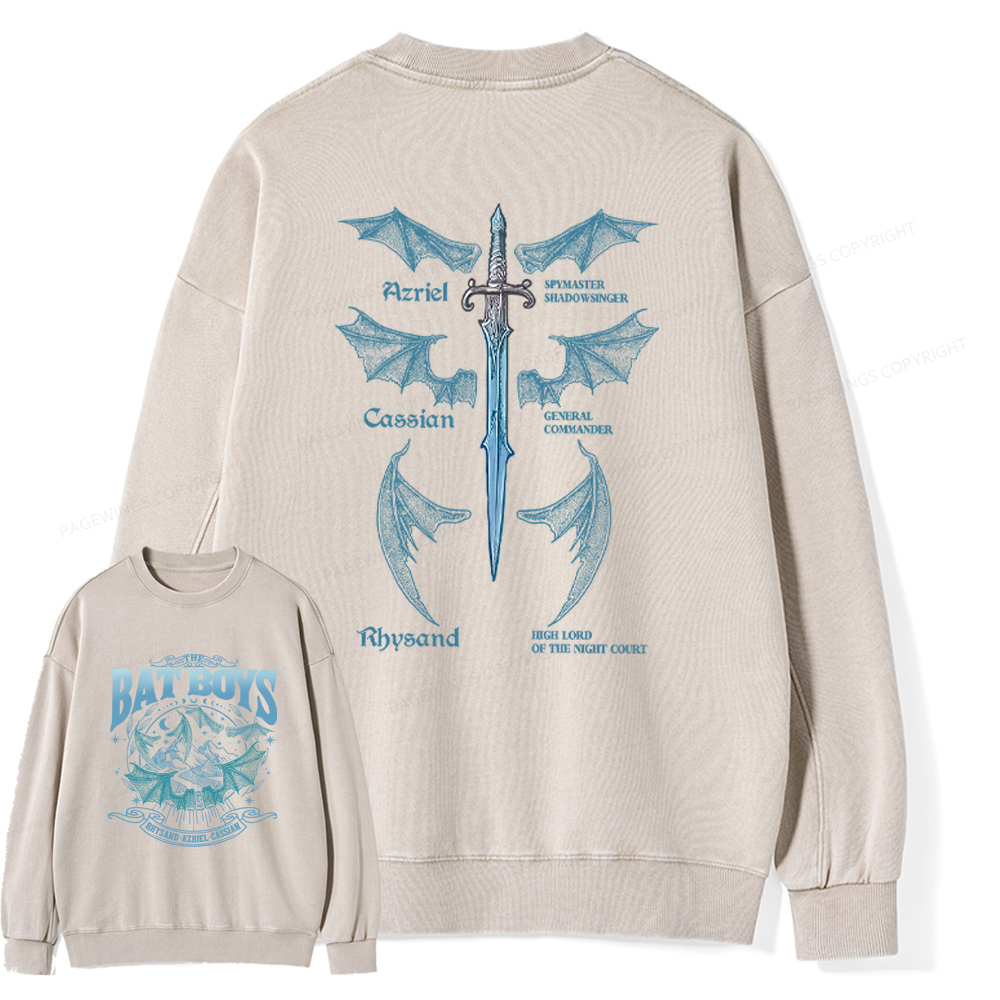 Pagewings Bat Boys Unisex Washed Sweatshirt