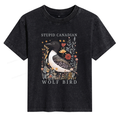 Pagewings Stupid Canadian Wolf Bird Women's Washed T-shirt