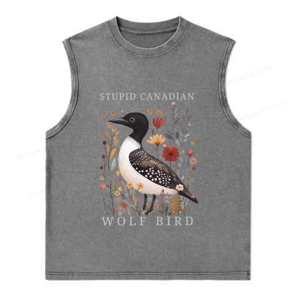 Pagewings Stupid Canadian Wolf Bird Unisex Washed Tank Top