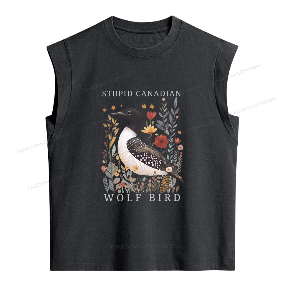 Pagewings Stupid Canadian Wolf Bird Women's Washed Tank Top