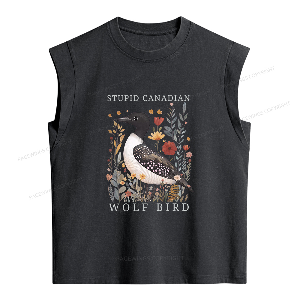 Pagewings Stupid Canadian Wolf Bird Women's Washed Tank Top