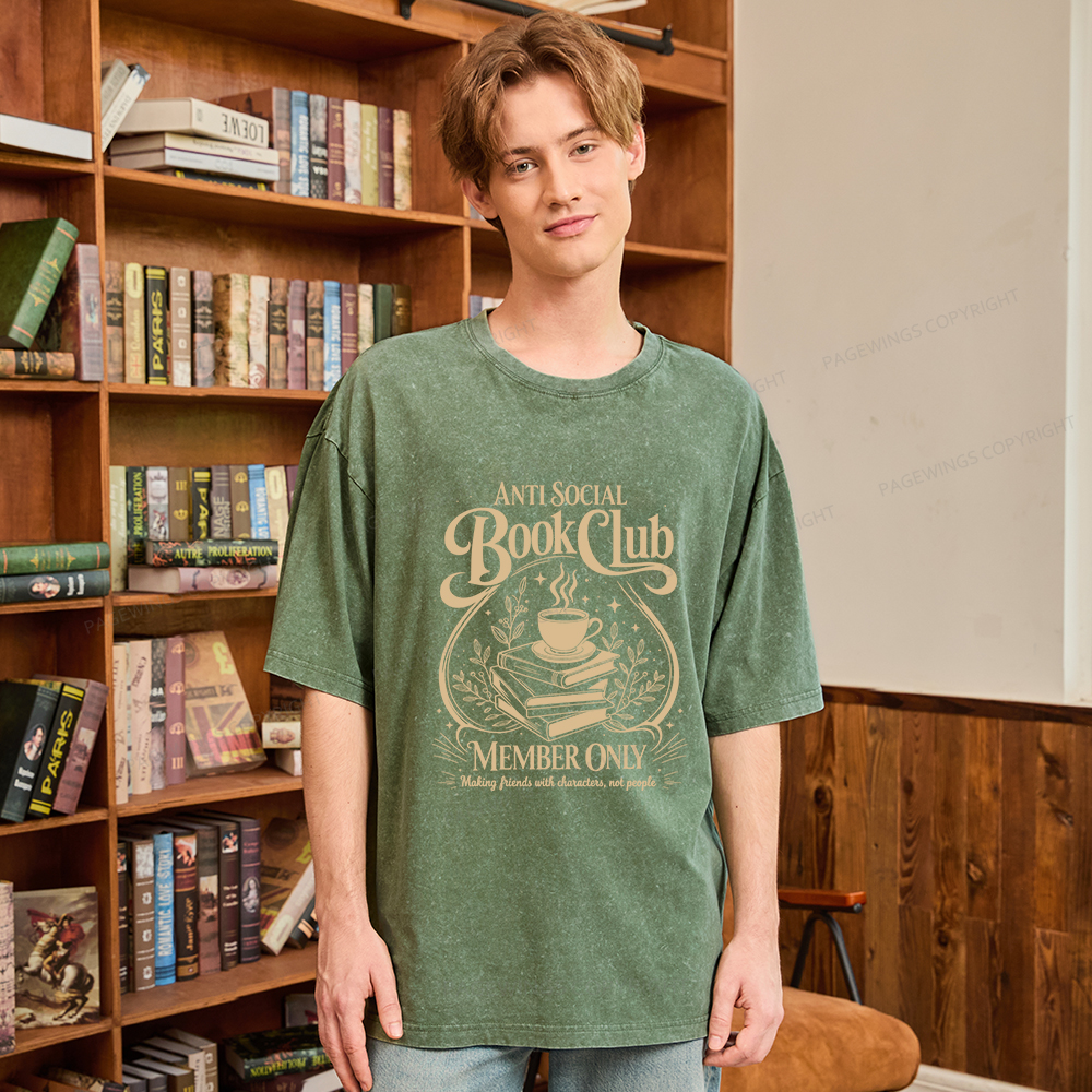 Pagewings Anti Social Book Club Unisex Washed T-shirt