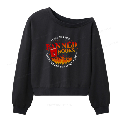 Pagewings Banned Books Women Off Shoulder Sweatshirt