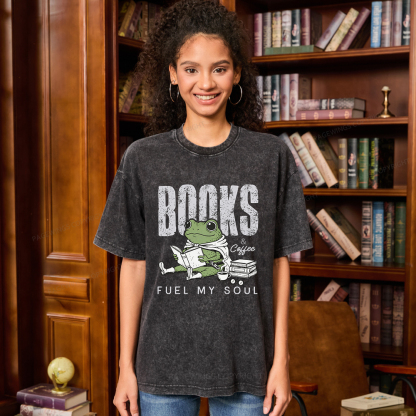 Pagewings Books And Coffee Fuel My Soul Unisex Washed T-shirt