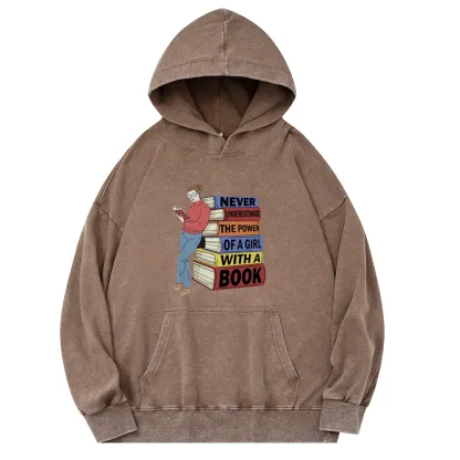 Pagewings Power Of A Girl With A Book Unisex Washed Hoodie