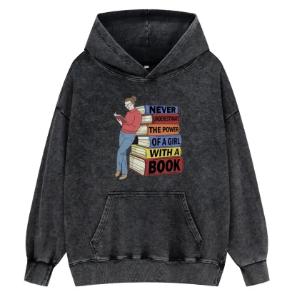 Pagewings Power Of A Girl With A Book Unisex Washed Hoodie