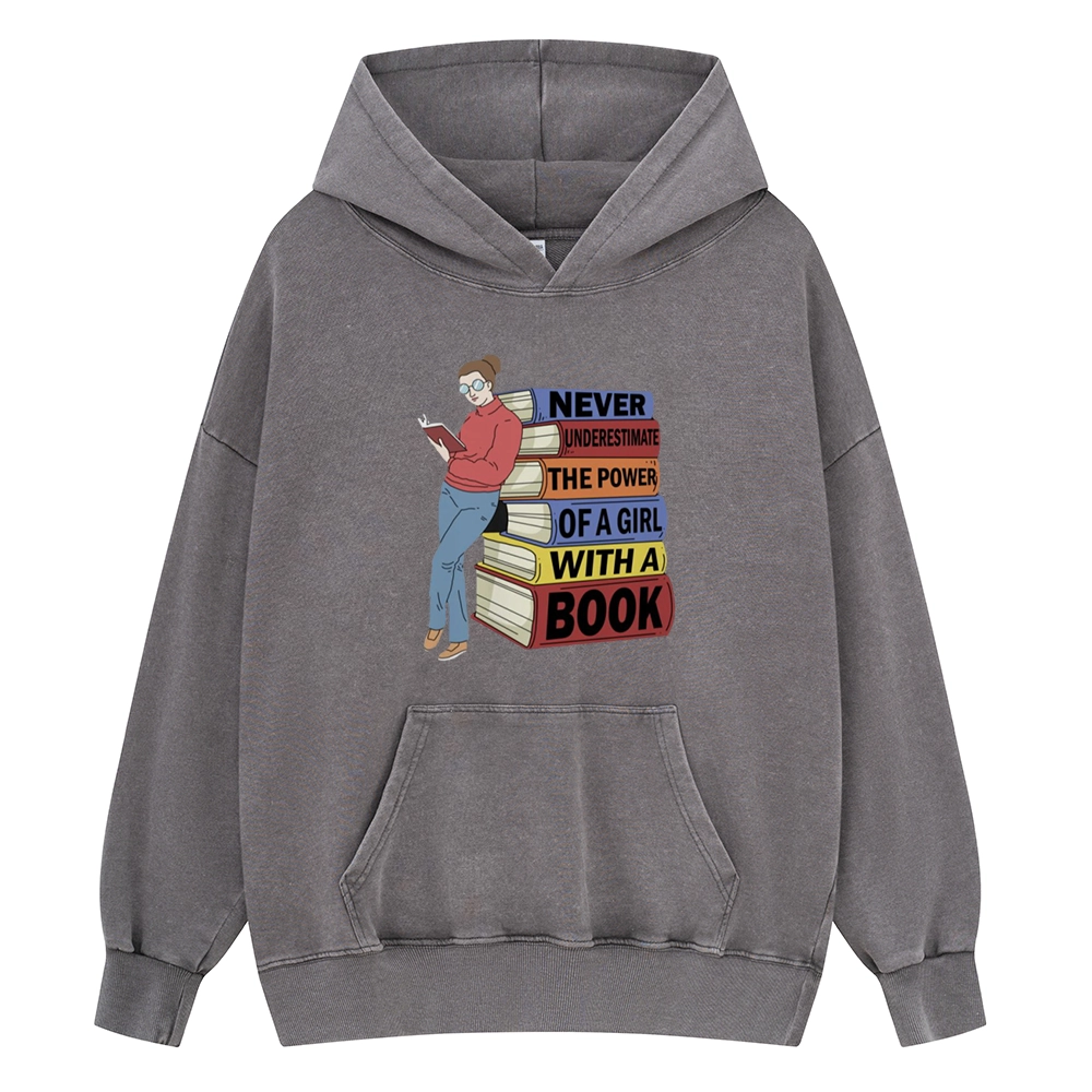 Pagewings Power Of A Girl With A Book Unisex Washed Hoodie