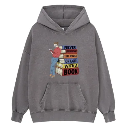 Pagewings Power Of A Girl With A Book Unisex Washed Hoodie