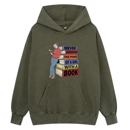 Pagewings Power Of A Girl With A Book Unisex Washed Hoodie