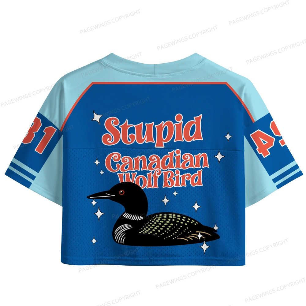 Pagewings Stupid Canadian Wolf Bird Women's Crop Mesh Jersey
