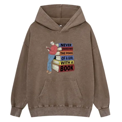 Pagewings Power Of A Girl With A Book Unisex Washed Hoodie
