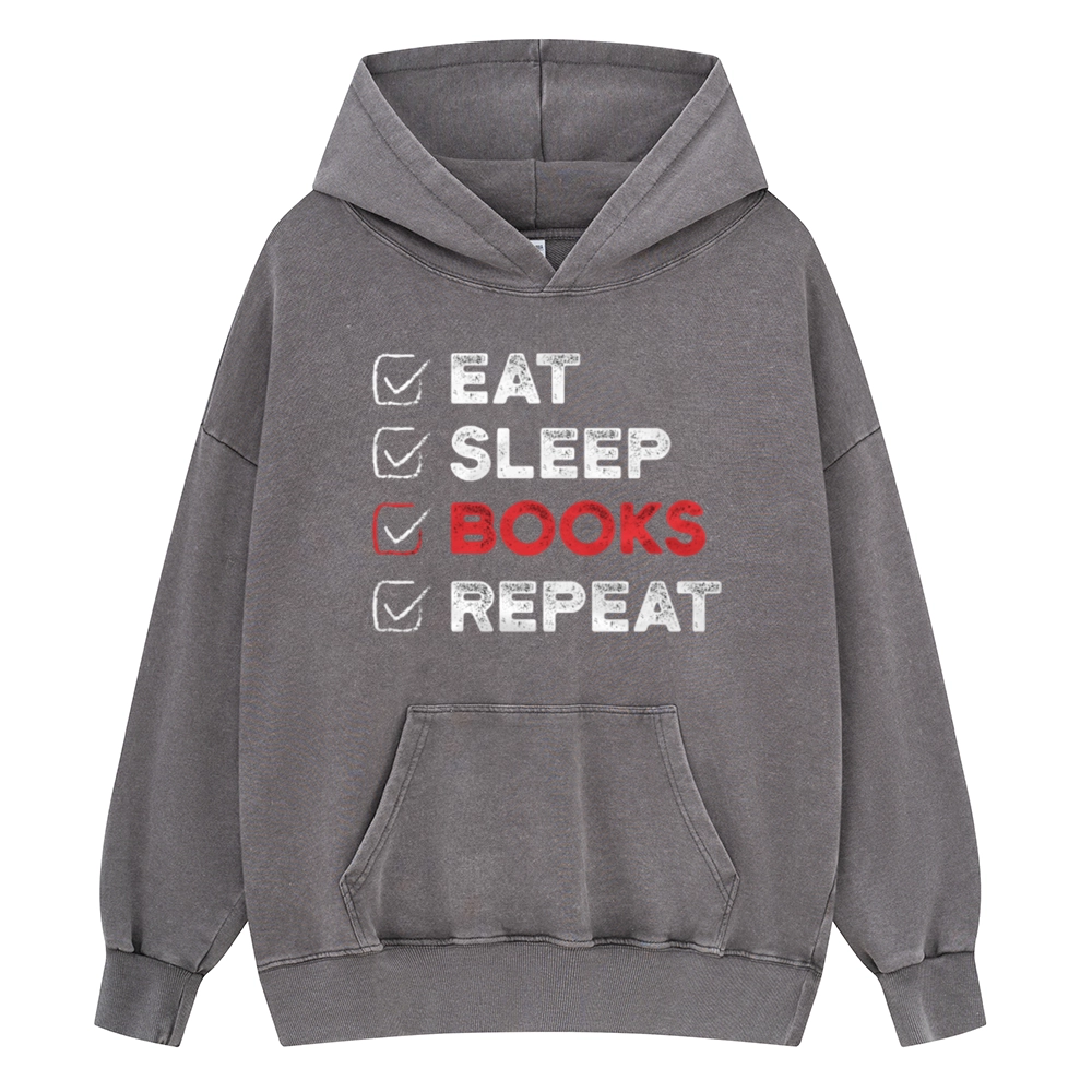 Pagewings Eat Sleep Books Repeat Unisex Washed Hoodie