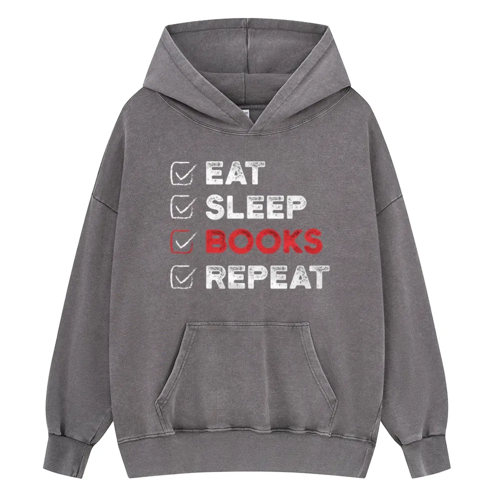Pagewings Eat Sleep Books Repeat Unisex Washed Hoodie