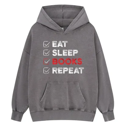Pagewings Eat Sleep Books Repeat Unisex Washed Hoodie
