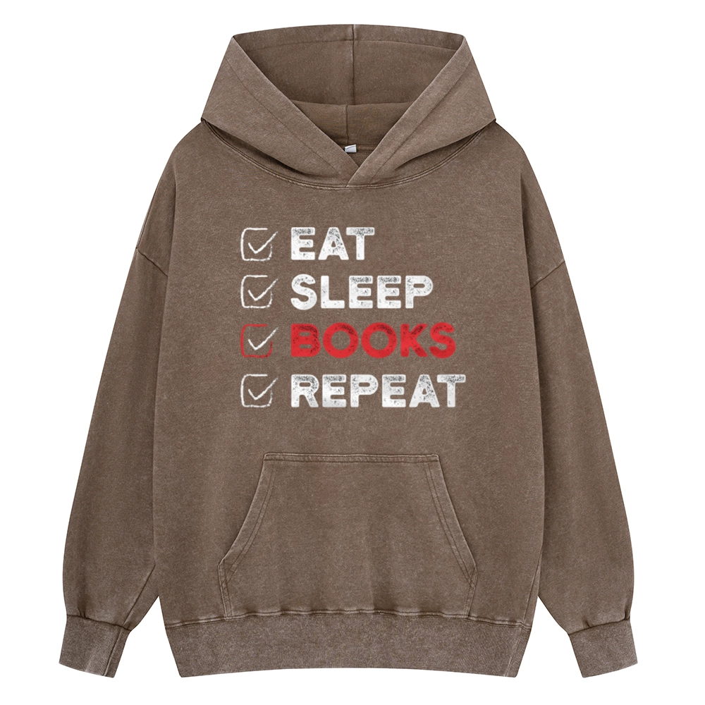 Pagewings Eat Sleep Books Repeat Unisex Washed Hoodie