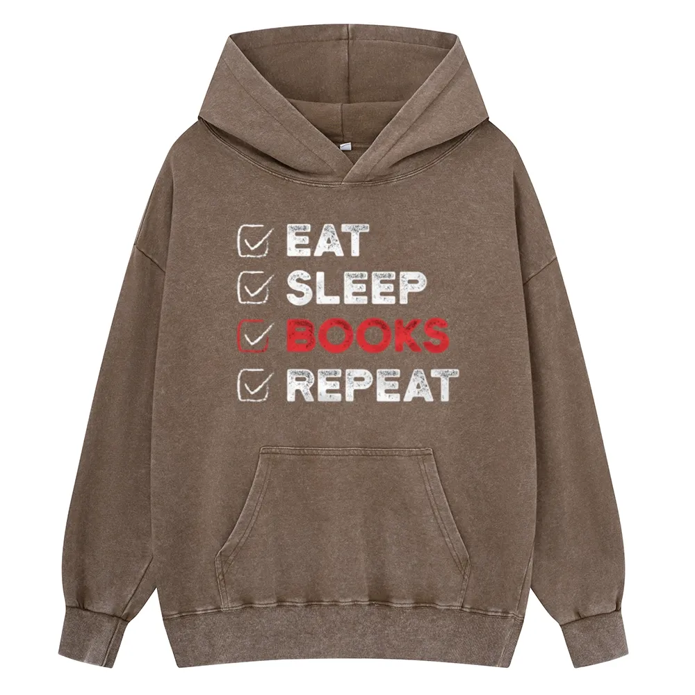 Pagewings Eat Sleep Books Repeat Unisex Washed Hoodie