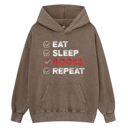 Pagewings Eat Sleep Books Repeat Unisex Washed Hoodie