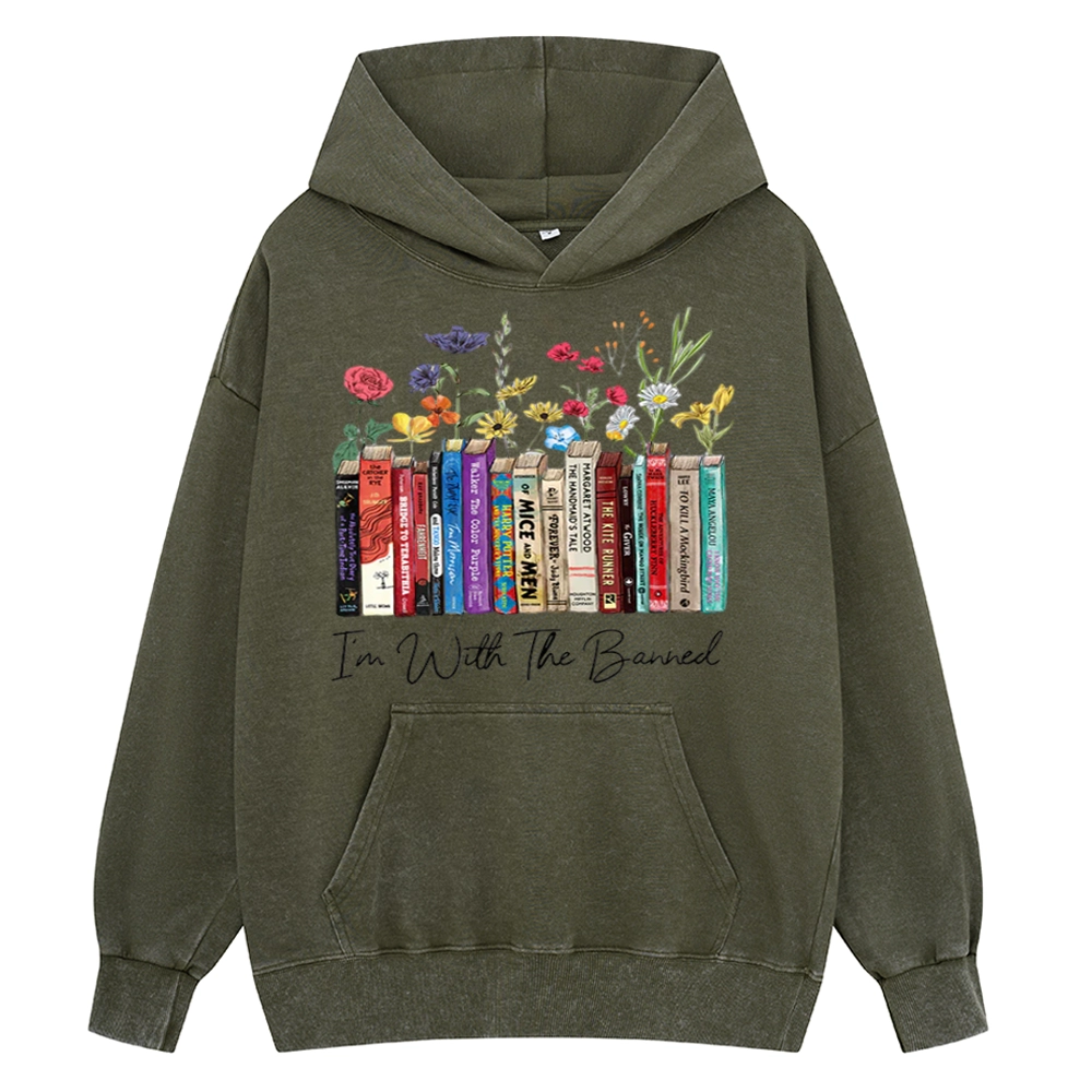 Pagewings I'm With The Banned Flowers Unisex Washed Hoodie