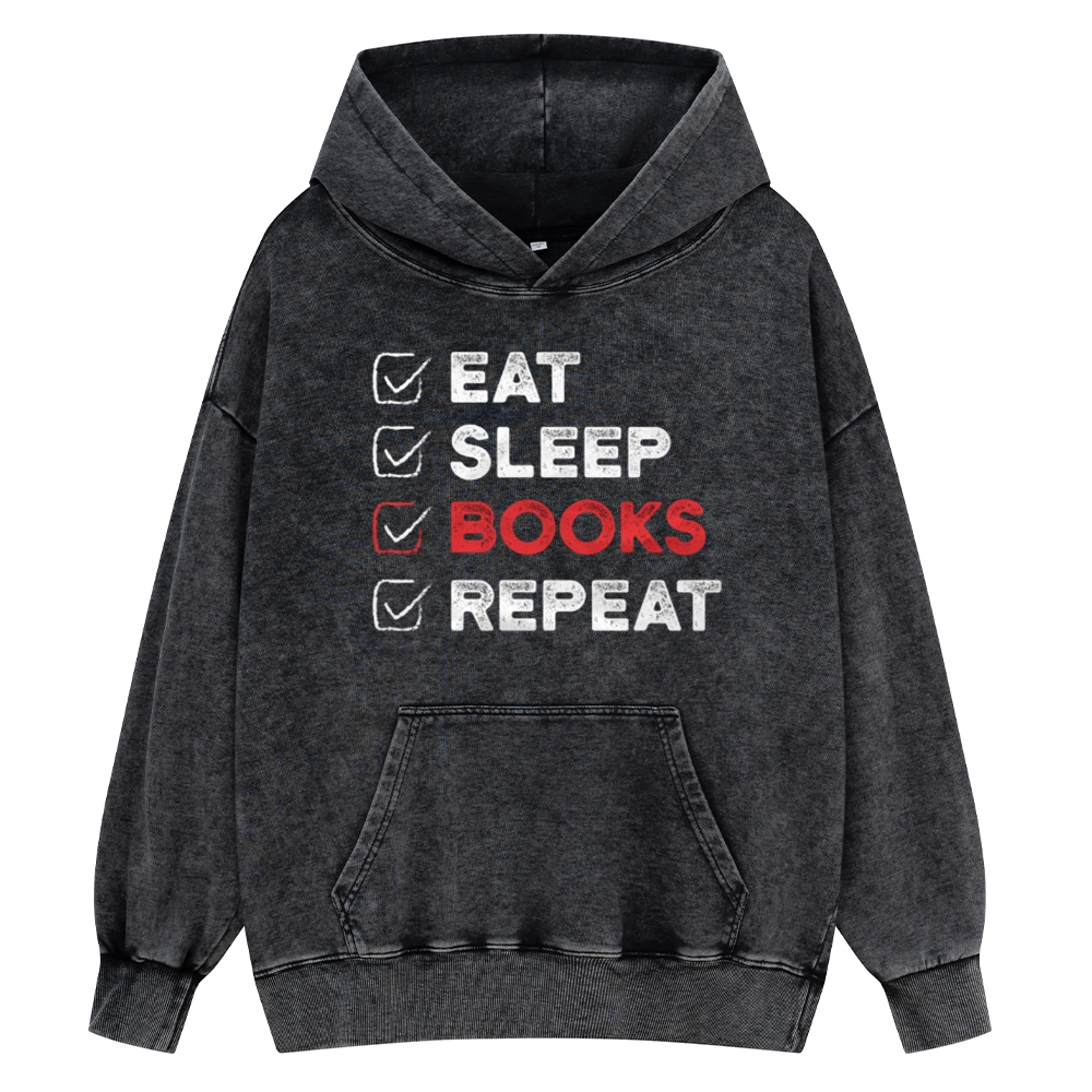 Pagewings Eat Sleep Books Repeat Unisex Washed Hoodie