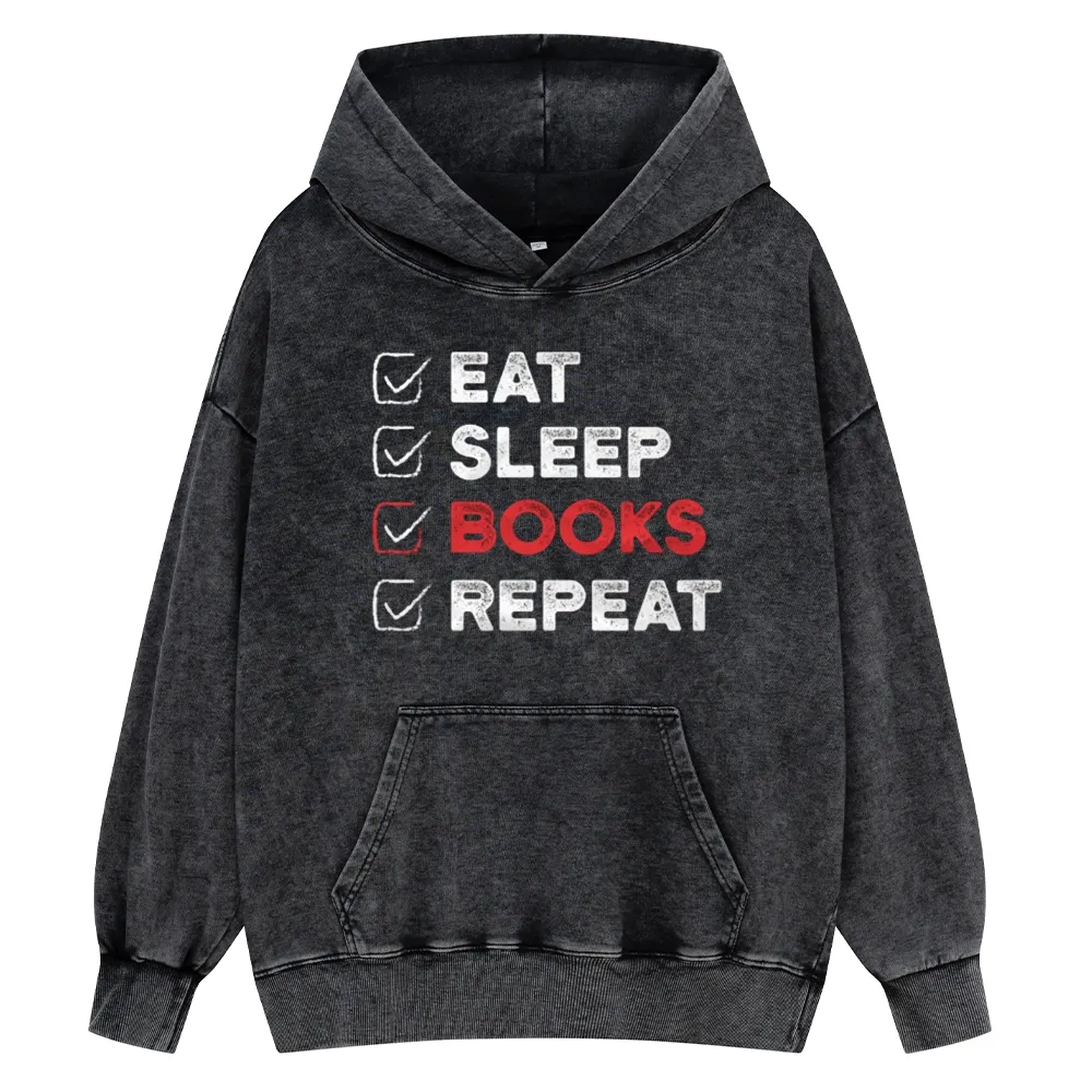 Pagewings Eat Sleep Books Repeat Unisex Washed Hoodie